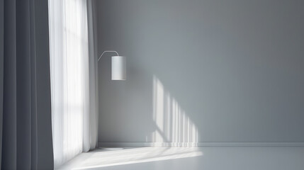 Obraz premium Simplicity in Design: Minimalistic Light Grey Background with Window Shadows for Product Presentation