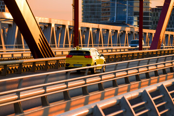 Taxi on a bridge