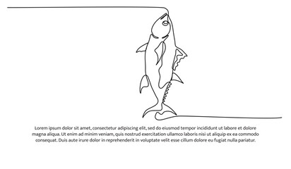 One continuous line of fish. Tuna line drawing. Minimalist style vector illustration on white background.