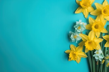  a bunch of daffodils on a blue background.  generative ai
