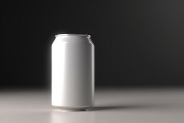  a white can of soda on a dark background with a shadow.  generative ai