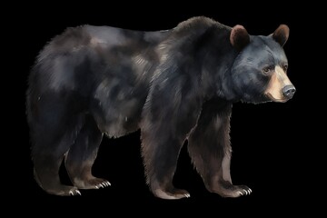  a black bear standing on a black background with a black background.  generative ai