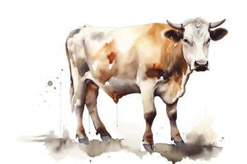  a brown and white cow standing on top of a field.  generative ai