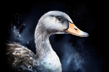  a painting of a white duck with orange beak and wings.  generative ai