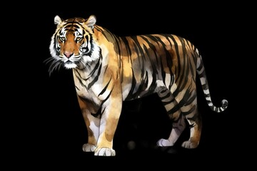  a tiger is standing in the dark with its eyes closed.  generative ai