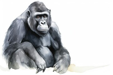  a drawing of a gorilla sitting on a white surface with a white background.  generative ai