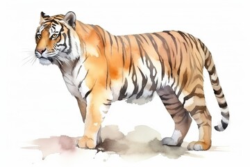 Fototapeta na wymiar a watercolor painting of a tiger on a white background. generative ai