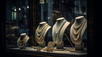 Luxury jewellery in a shop window - obrazy, fototapety, plakaty