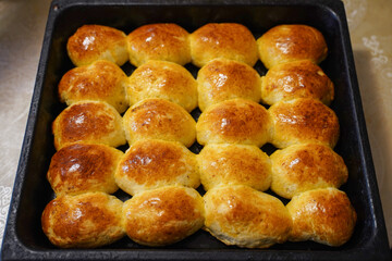 Fresh baked pies on a baking sheet