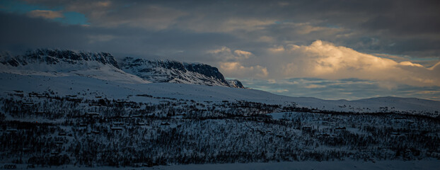 snowy mountain range in Norway
