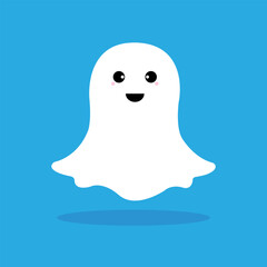 Cute ghost icon on blue. vector eps.10