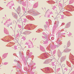 Fototapeta na wymiar Seamless background. Floral ornament. Raster illustration. Seamless pattern. Printing on fabric and paper. Packaging, wrapping, textile design. Watercolor style.