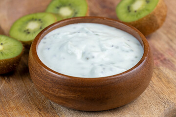 Delicious Fresh Cow's milk Yogurt with Kiwi slices
