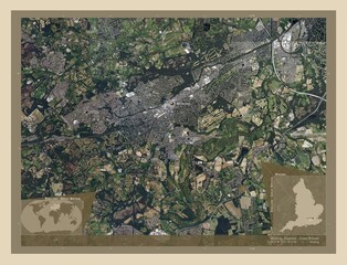 Woking, England - Great Britain. High-res satellite. Labelled points of cities