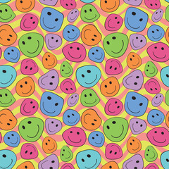 Wavy Colorful Smile Emoticons Psychedelic Pattern