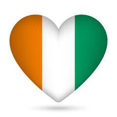 Ivory coast flag in heart shape. Vector illustration.