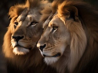 The Majesty of the King of the Jungle: A Pair of Lions in Romantic Embrace, Shot in Beautiful Evening Light