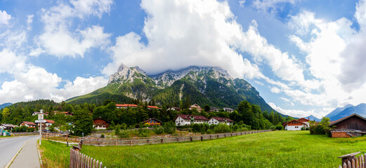 Karwendel massif Mittenwald. Picturesque Violin making and health resort in the upper Isar valley