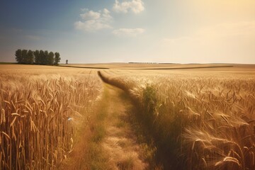  a field of wheat with a path in the middle of it.  generative ai