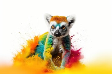 Naklejka premium a small animal with a colorful coat of paint on it's face. generative ai