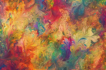 a colorful painting of flowers and leaves on a white background.  generative ai