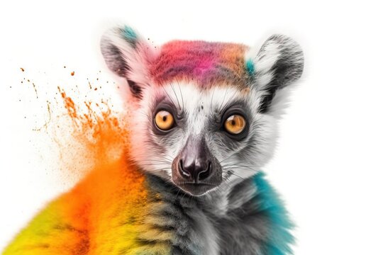  a small animal with multicolored hair on its face. generative ai © Nadia