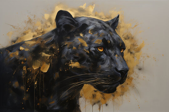  a painting of a black tiger with yellow spots on it's face.  generative ai