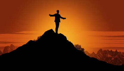 Illustration of a business man reaching for a goal. Based on Generative Ai.