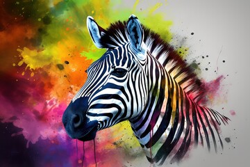  a painting of a zebra with colorful paint splatters.  generative ai
