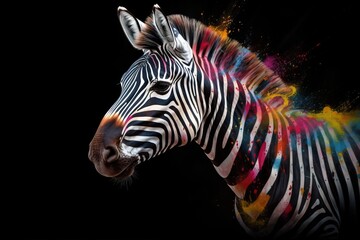  a zebra with a multicolored pattern on it's face.  generative ai