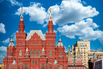 Fototapeta na wymiar Red Square in Moscow with blue sky background, Red Square ancient architecture, Historical buildings at the Red Square, Moscow, Russia.