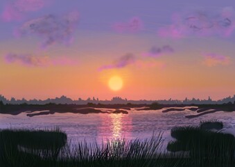 sunset over the river