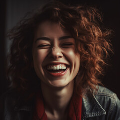 Portrait of a beautiful woman, laughing with the tongue out