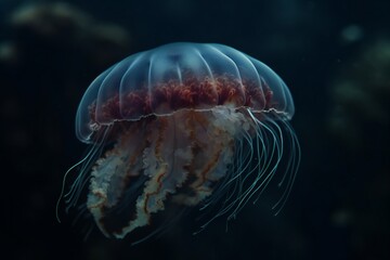 Photo of Jellyfish or jellies are softbodied free swim created with Generative AI Technology