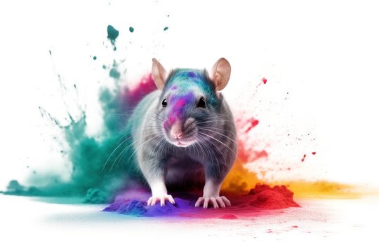  a rat with a multi - colored body paint on it's face.  generative ai
