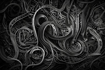 Background connects with abstract lines and the alphabet. Generative AI