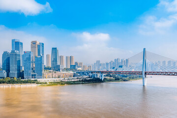 City skyline scenery with tall buildings and Dongshuimen Bridge in Chongqing, China © Govan