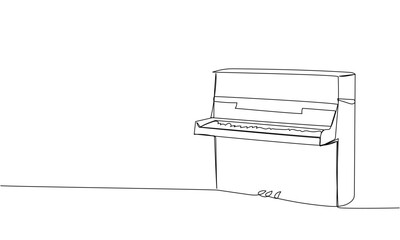 Piano one line art. Continuous line drawing of musical, classical, music, acoustic, keyboard, chord, octave, synthesizer, jazz, grand, classic, play, vintage, musician.