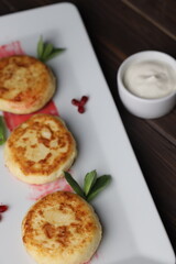 Breakfast salad desserts potato eggs bbq with beer in plate on background 