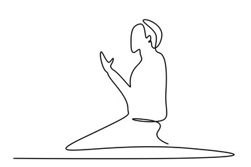 muslim man praying sitting raising hands