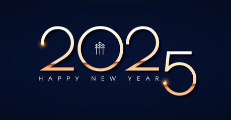 Happy new 2025 year Elegant gold text with light. Minimal text template