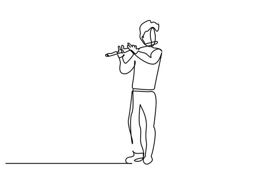 man playing flute ney musical instrument line art