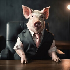 Funny pig wearing a business suit, AI generated