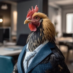 Funny rooster in a bussines swit, AI generated