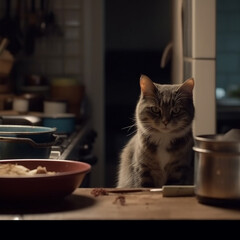 Cuddly Domestic Cat in the Kitchen