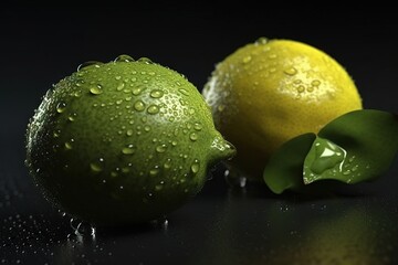  a couple of lemons sitting on top of a table.  generative ai