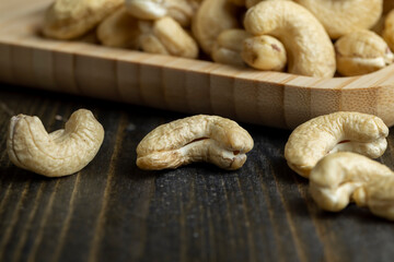 Fresh peeled cashew nuts on the table