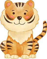 Tiger . Watercolor cartoon character .