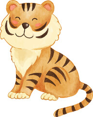 Tiger . Watercolor cartoon character .