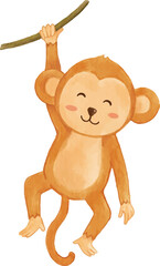 Monkey . Watercolor cartoon character .